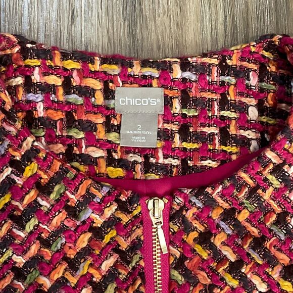 Chicos Jacket Women's Tweed Blazer Full Zip Front Pink Multi Lined Sz 2 US 12/14 - Picture 2 of 9